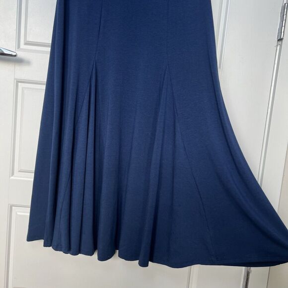 Chalet Bamboo & Cotton Off Shoulder Navy Blue Midi Dress Size Medium USA Made - Picture 2 of 5